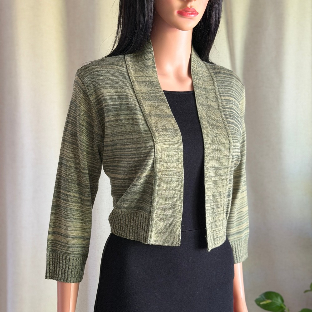 Vtg Y2K 212 Sage Green Cropped Open Front Bolero Cardigan M Earthy Granola Boho